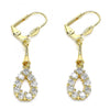Arete Largo 02.387.0047 Oro Laminado, Diseño de Gota, con Zirconia Cubica Blanca, Pulido, Dorado