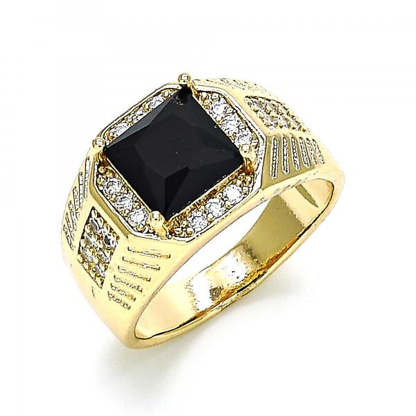Anillo de Hombre 01.266.0046.2.10 Oro Laminado, con Zirconia Cubica Negro y Micro PaveBlanca, Pulido, Dorado