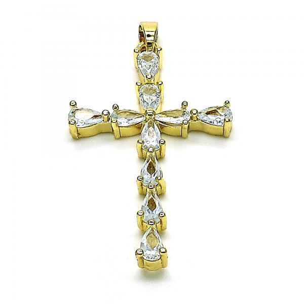 Dije Religioso 05.284.0007 Oro Laminado, Diseño de Cruz, con Zirconia Cubica Blanca, Pulido, Dorado