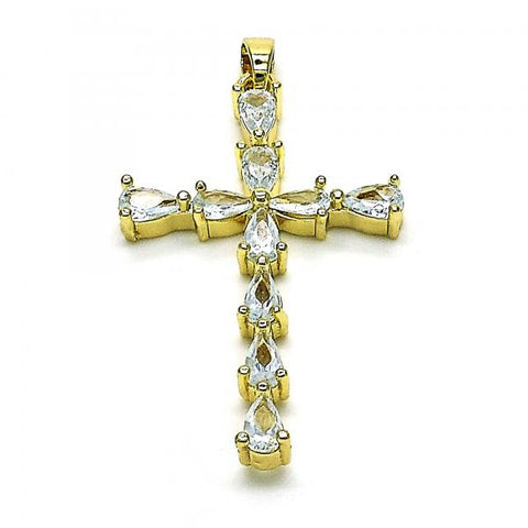 Dije Religioso 05.284.0007 Oro Laminado, Diseño de Cruz, con Zirconia Cubica Blanca, Pulido, Dorado