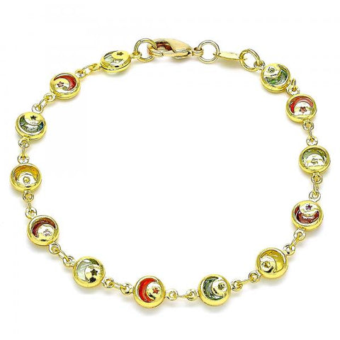 Pulsera Elegante 03.386.0001.07 Oro Laminado, Diseño de Luna y Estrella, Diseño de Luna, con Zirconia Cubica Multicolor, Pulido, Dorado