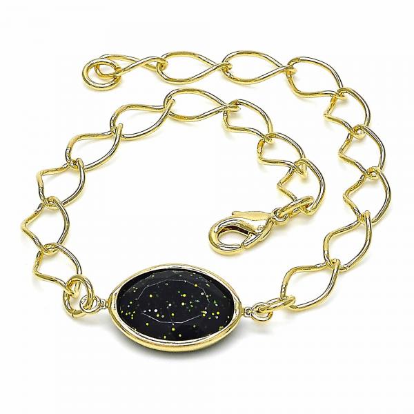 Pulsera Elegante 03.09.0070.07 Oro Laminado, Diseño de Rolo, con Opal Negro, Pulido Negro, Dorado