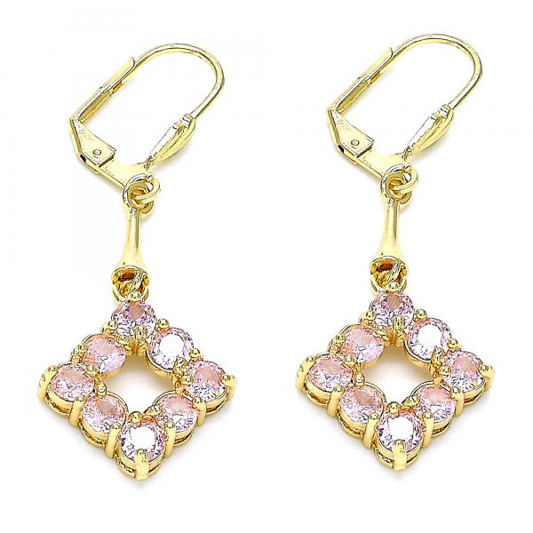 Arete Largo 02.387.0053.2 Oro Laminado, con Zirconia Cubica Rosado, Pulido, Dorado