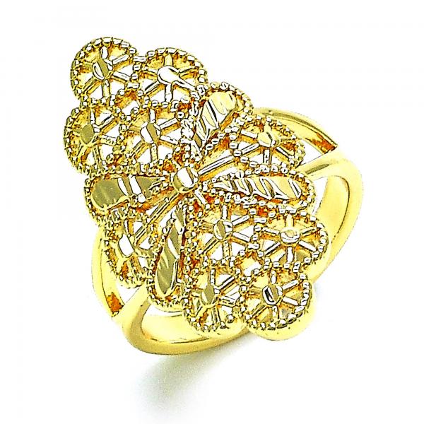 Anillo Elegante 01.233.0027.07 Oro Laminado, Diseño de Arco y Filigrana, Diseño de Arco, Diamantado, Dorado