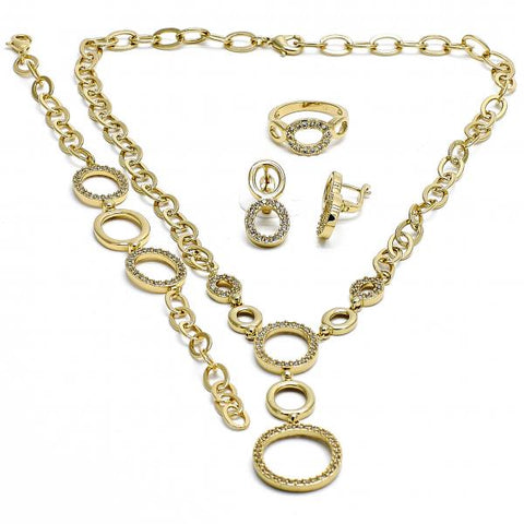 Collar, Pulso, Arete y Anillo 06.59.0104 Oro Laminado, Diseño de Infinito, con Zirconia Cubica Blanca, Pulido, Dorado