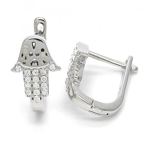 Argolla Huggie 02.336.0062.10 Plata Rodinada, Diseño de Mano de Dios, con Zirconia Cubica Blanca, Pulido, Rodinado