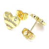 Arete Dormilona 02.156.0521 Oro Laminado, Diseño de Corazon, con Micro Pave Blanca, Pulido, Dorado
