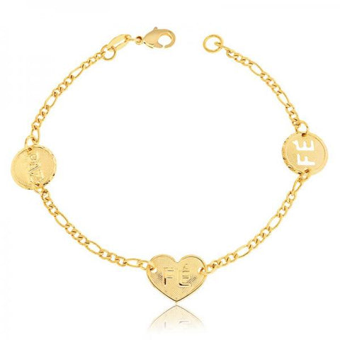 Pulsera Elegante 03.32.0198.07 Oro Laminado, Diseño de Corazon y Figaro, Diseño de Corazon, Pulido, Dorado