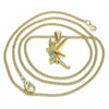 Collares con Dije 04.156.0444.20 Oro Laminado, Diseño de Angel, con Micro Pave Blanca, Pulido, Dorado