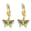 Arete Colgante 02.316.0066.2 Oro Laminado, Diseño de Mariposa, con Micro Pave Negro, Pulido, Dorado