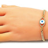 Pulsera Elegante 03.368.0071.08 Oro Laminado, Diseño de Ojo Griego, con Micro Pave Blanca, Esmaltado Blanco, Dorado