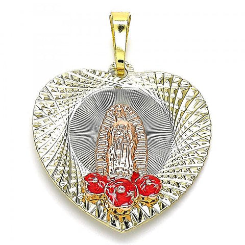Dije Religioso 05.380.0107 Oro Laminado, Diseño de Guadalupe y Flor, Diseño de Guadalupe, Esmaltado Rojo, Tricolor