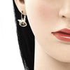 Arete Gancho Frances 02.210.0434.2 Oro Laminado, Diseño de Buho, con Zirconia Cubica Negro y Blanca, Pulido, Dorado