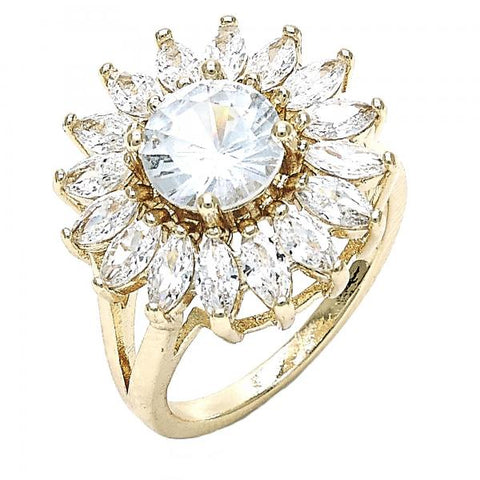 Anillo Multi Piedra 01.210.0106.07 Oro Laminado, Diseño de Flor, con Zirconia Cubica Blanca, Pulido, Dorado