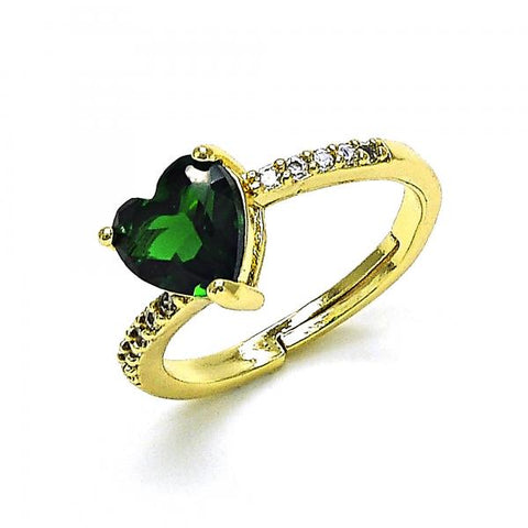 Anillo Multi Piedra 01.284.0057 Oro Laminado, Diseño de Corazon, con Zirconia Cubica Verde y Micro PaveBlanca, Pulido, Dorado