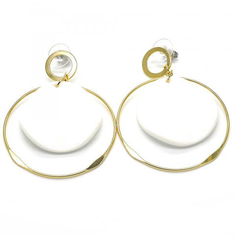 Arete Largo 02.268.0076 Oro Laminado, Resinado Blanco, Dorado