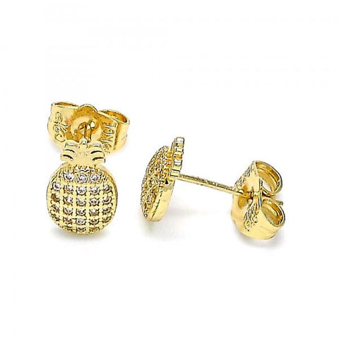 Arete Dormilona 02.156.0580 Oro Laminado, Diseño de Pina, con Micro Pave Blanca, Pulido, Dorado