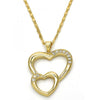 Collares con Dije 04.99.0037.18 Oro Laminado, Diseño de Corazon, con Zirconia Cubica Blanca, Pulido, Dorado