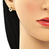 Arete Dormilona 02.156.0623 Oro Laminado, Diseño de Corazon, con Micro Pave Blanca, Pulido, Dorado