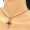 Collares con Dije 04.284.0011.2.22 Oro Laminado, Diseño de Cruz, con Zirconia Cubica Negro y Blanca, Pulido, Dorado