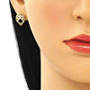 Juego de Arete y Dije de Adulto 10.156.0374 Oro Laminado, Diseño de Buho, con Micro Pave Blanca y Granate, Pulido, Dorado