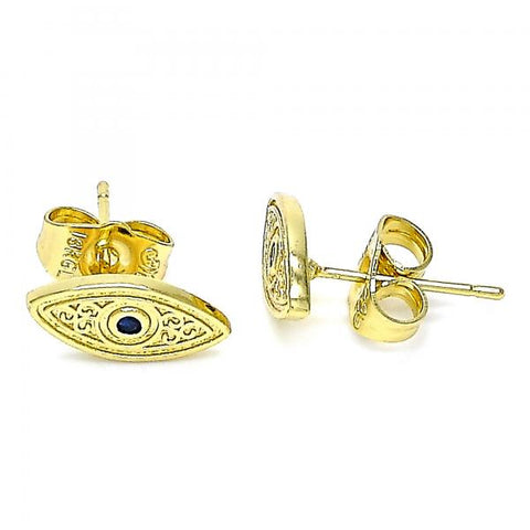 Arete Dormilona 02.156.0557 Oro Laminado, Diseño de Ojo Griego, con Micro Pave Zafiro Azul, Pulido, Dorado