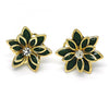 Arete Dormilona 02.64.0639.3 Oro Laminado, Diseño de Flor, con Cristal Verde y Blanca, Pulido, Dorado