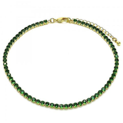 Tobillera Elegante 03.130.0009.8.10 Oro Laminado, Diseño de Cluster, con Zirconia Cubica Verde, Pulido, Dorado