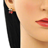 Arete Dormilona 02.387.0032 Oro Laminado, Diseño de Cereza, con Zirconia Cubica Granate y Blanca, Pulido, Dorado