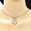 Collares con Dije 04.156.0205.1.20 Oro Laminado, Diseño de Mano de Dios, con Zirconia Cubica Zafiro Azul y CristalBlanca, Pulido, Dorado