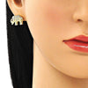 Juego de Arete y Dije de Adulto 10.284.0026 Oro Laminado, Diseño de Elefante, con Micro Pave Blanca y Negro, Pulido, Dorado