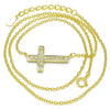 Collares con Dije 04.336.0100.2.16 Plata Rodinada, Diseño de Cruz, con Micro Pave Blanca, Pulido, Dorado