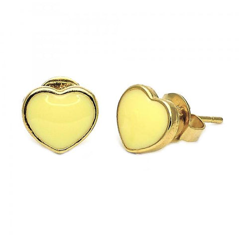 Arete Dormilona 02.64.0256 *PROMO* Oro Laminado, Diseño de Corazon, Esmaltado Amarillo, Dorado