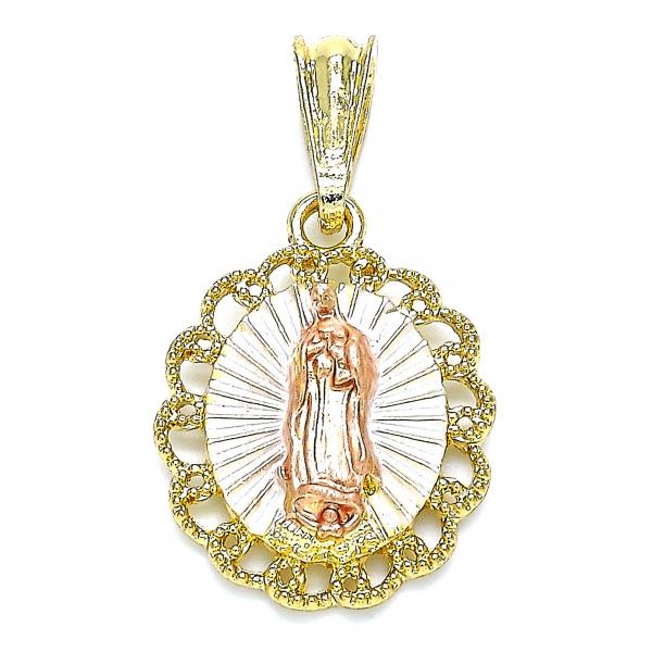 Dije Religioso 05.380.0055 Oro Laminado, Diseño de Guadalupe, Pulido, Tricolor