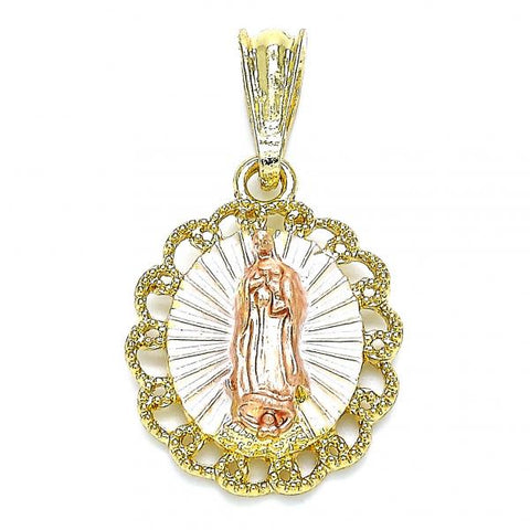 Dije Religioso 05.380.0055 Oro Laminado, Diseño de Guadalupe, Pulido, Tricolor