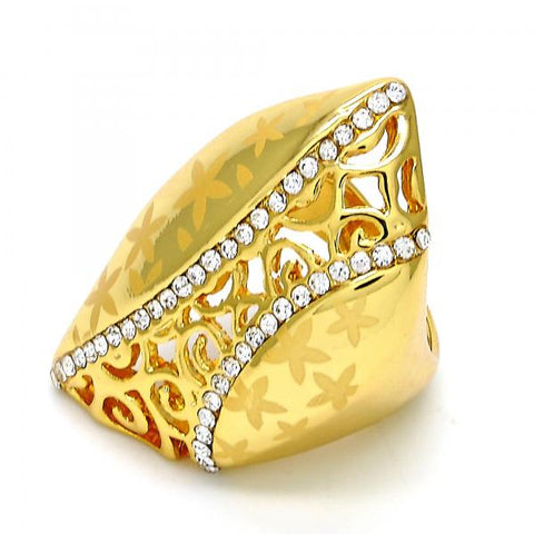Anillo Multi Piedra 01.241.0054.07 Oro Laminado, Diseño de Flor, con Cristal Blanca, Pulido, Dorado