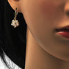 Arete Colgante 02.217.0056 Oro Laminado, Diseño de Flor y Estrella, Diseño de Flor, con Zirconia Cubica Blanca, Pulido, Dorado