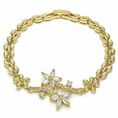 Pulsera Elegante 03.357.0011.07 Oro Laminado, Diseño de Flor, con Zirconia Cubica Blanca, Pulido, Dorado