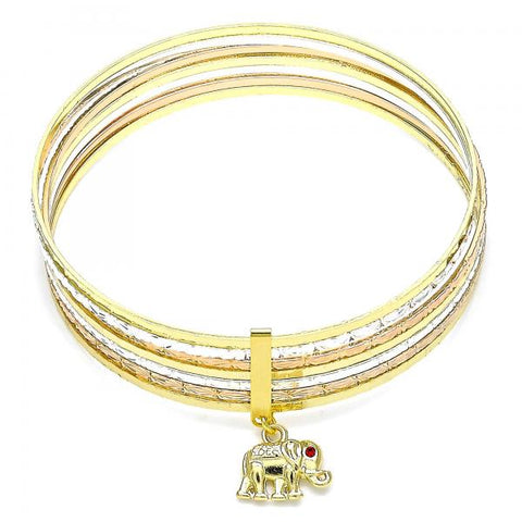Aro Semanario 07.253.0014.05 Oro Laminado, Diseño de Elefante, con Cristal Granate, Diamantado, Tricolor