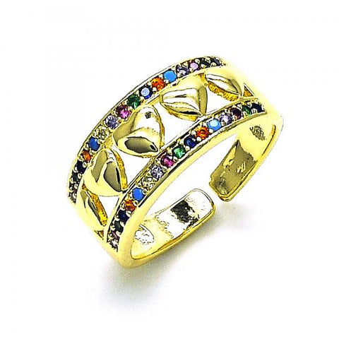 Anillo Multi Piedra 01.210.0115.1 Oro Laminado, Diseño de Corazon, con Micro Pave Multicolor, Pulido, Dorado