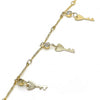 Tobillera de Dije 03.213.0092.10 Oro Laminado, Diseño de Llave y Cascavel, Diseño de Llave, con Cristal Blanca, Pulido, Dorado
