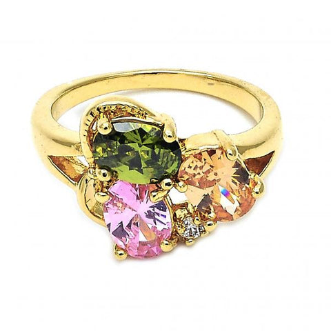 Anillo Multi Piedra 5.172.003.06 Oro Laminado, con Zirconia Cubica Multicolor, Pulido, Dorado