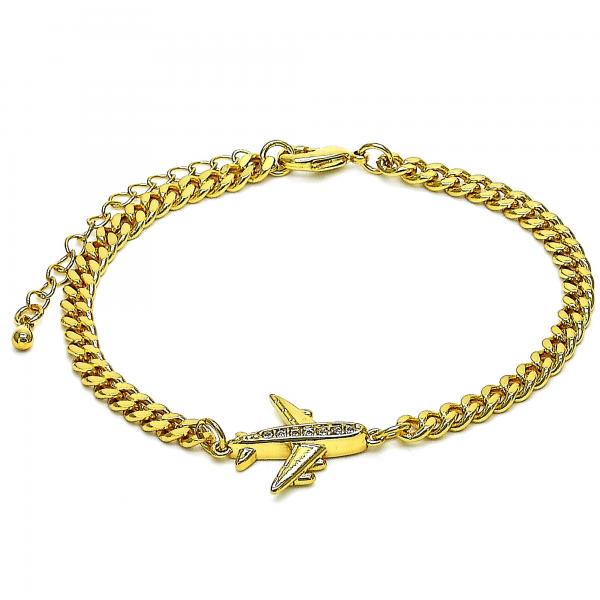 Pulsera Elegante 03.193.0004.08 Oro Laminado, Diseño de Avión, con Micro Pave Blanca, Pulido, Dorado