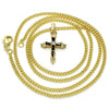 Collares con Dije 04.284.0009.2.20 Oro Laminado, Diseño de Cruz, con Zirconia Cubica Negro y Blanca, Pulido, Dorado