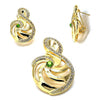 Juego de Arete y Dije de Adulto 10.59.0142 Oro Laminado, Diseño de Nota Musical, con Zirconia Cubica Verde y Blanca, Pulido, Dorado