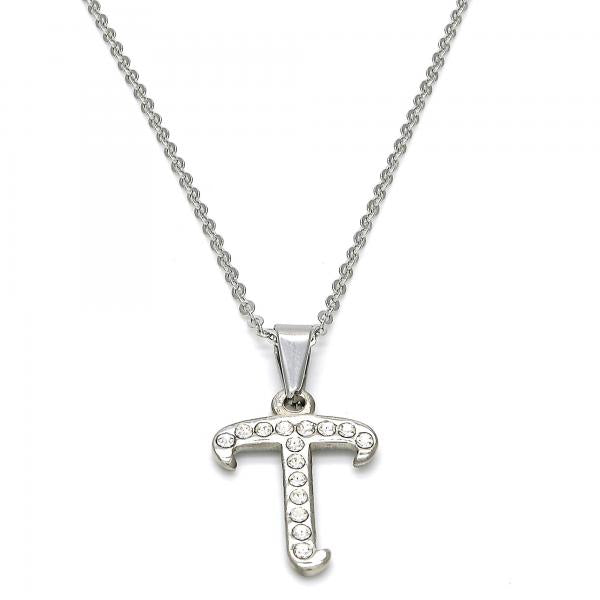 Collares con Dije 04.238.0022.18 Acero Inoxidable, Diseño de Iniciales y Rolo, Diseño de Iniciales, con Cristal Blanca, Pulido, Acero