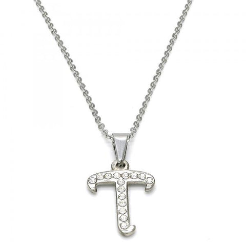 Collares con Dije 04.238.0022.18 Acero Inoxidable, Diseño de Iniciales y Rolo, Diseño de Iniciales, con Cristal Blanca, Pulido, Acero