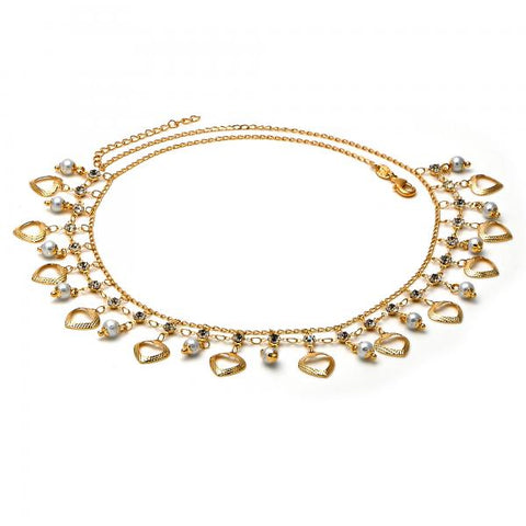 Gargantilla Elegante 04.105.0013 Oro Laminado, Diseño de Corazon, con Perla Blanca y Zirconia CubicaBlanca, Diamantado, Dorado