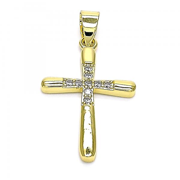 Dije Religioso 05.102.0013 Oro Laminado, Diseño de Cruz, con Zirconia Cubica Blanca, Pulido, Dorado