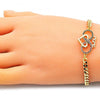 Pulsera Bolo Ajustable 03.341.0157.08 Oro Laminado, Diseño de Corazon y Infinito, Diseño de Corazon, con Micro Pave Rubi y Zafiro Azul, Pulido, Dorado